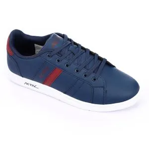 Activ Side Branded Leather Lace Up Sneakers - Navy Blue