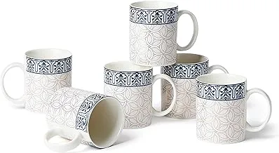 استكانة، طقم مج شاي 6 قطع، مصنوع من البورسلين بتصميم مزين بالوان متنوعة، 5552MUG