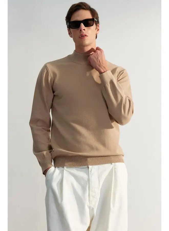 trendyol Men's Camel Regular Fit Half Turtleneck Viscose Soft Limited Edition Basic Knitwear Sweater