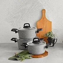 Karaca Hira Biogranite 6-Piece Midi Cooking Pot Set, Grey, Certified, Stain Resistant, Easy to Clean, Maximum Non-Stick Function, Advanced Technology, Homes and Families