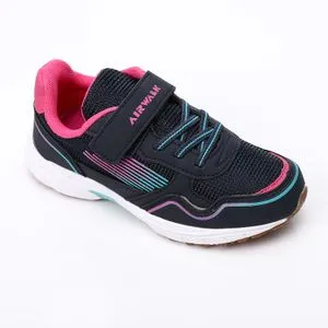 Air Walk Velcro Closure Girls Running Sneakers - Navy Blue & Fuchsia