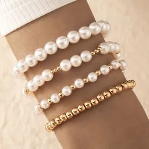 Bracelets 4Pcs Set Trendy Bracelets For Women (Gold & Off-White)