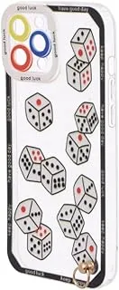 Generic Silicone Back Phone Protection Case Dice Print Design With Colorful Removable Hand Strap And Strong Safety Edges For Iphone 12 Pro Max - Multi Color