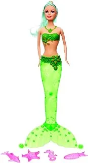 Generic Plastic Pretty Mermaid Doll With Long Hair And Collection Of Sea Creatures Add More Entertaining For Girls Set Of 5 Pieces - Multi Color