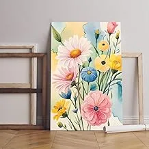 Painting flowers with blue background yellow flowers Printed canvas wall art 60x40