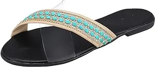 LKOER SOUL 2 SOLE Flat slippers with a criss-cross thin embroidery strap and a transparent strap,GREEN,41