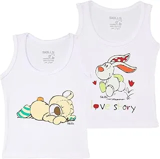 SKILLS Unisex Set Of 2 Pieces Round Neck Sleeveless Undershirt Printed Base Layer Top