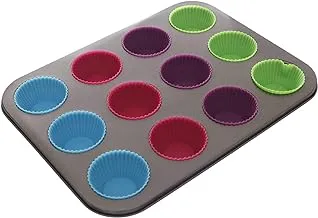 King Teflon Cup Cake Mold With Silicon 12 Holes - Multi Color