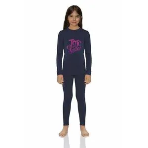 Red Cotton Girls Thermal Set-Navy Blue