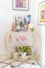 sama steel tea cart flexible to move with dimensions 40cm * 80cm * height 90cm made of steel with gold electrostatic coating and shelves from transparent glass