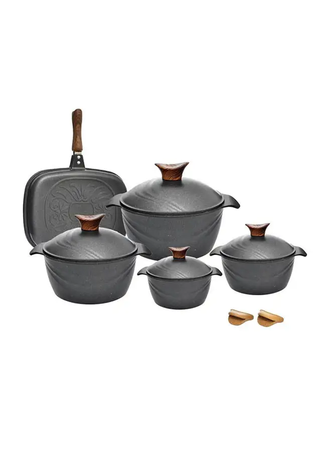 NeoKlein 9 Piece Set of 4 Pots + 4 lids + Grill 30-24-20-18/36 cm -Grey