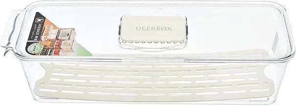 accessories shop Acrylic Rectangle Food Deerbox Container Tightly Sealed Plastic Lid With Drainage Plate And High Quality Material Practical For Kitchen 2000 ML Capacity - Transparent White