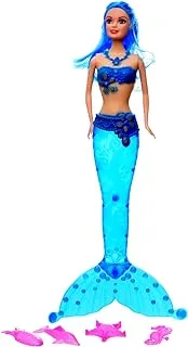 Generic Plastic Pretty Mermaid Doll With Long Hair And Collection Of Sea Creatures Add More Entertaining For Girls Set Of 5 Pieces - Multi Color