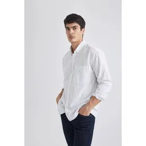 Defacto Man Relax Fit Button Polo Neck Woven Long Sleeve Shirt