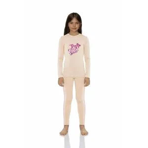 Red Cotton Girls Thermal Set-Beige