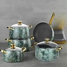 9 PCS - Flora Granite Cookware Set: Includes 20cm, 22cm, 24cm, and 28cm pots + a 28cm frying pan.