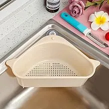 Sink Basket Strainer, Triangular Multifunctional Drain Shelf Sink Storage Rack Kitchen Sucker Storage Holder Bathroom Support Corner Hanging Shelf Soap Box Organizer (Beige)