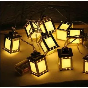 Square Gold Ramadan Lantern, Blessing Lights, Warm White