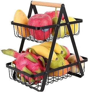 Generic 2-Tier Countertop Fruit Basket Metal Fruit Bowl Bread Basket Vegetable Holder for Kitchen Storage Household Cosmetic Toiletries (11.8x7.1x12.6 inch)