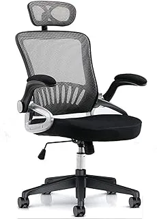 YALLA OFFICE Ergonomic Office Chair Ergonomic Mesh with Wheels, Lumbar Back Support, Adjustable Headrest with Flip-up Armrest (Grey(Nylon Base)), 901-GRY-NFR