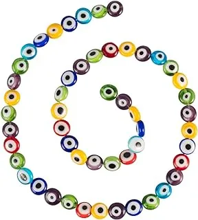 NBEADS 1 Strand (about 51 Pcs) Mixed Color Flat Round Handmade Evil Eye Lampwork Beads Charms Spacer Beads Fit Bracelets Necklace Jewelry Making