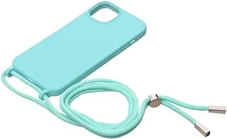 Silicone Back Phone Protection Cover With Fabric Strap And Safety Edges For Iphone 14 6.7 - Turquoise