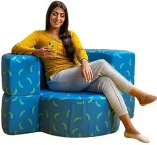 RicRac Rowdy Rounded Chair and Pouf, 120 cm x 90 cm x 70 cm Size, Blue Green Patterns