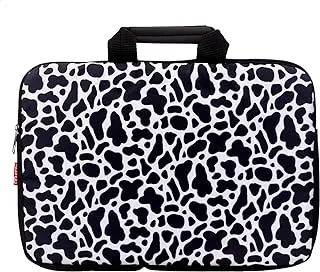 accessories shop Fabric Sleeve Cow Design With Zipper And Two Fabric Hand Strap For Laptop 40x30 CM - Black White