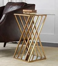 sama steel side table with dimensions 40cm * 40cm * height 60cm made of steel with gold electrostatic coating and transparent glass 8mm on top