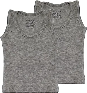 Skills Cotton Set Of 2 Pieces Plain Sleeveless Round Neck Undershirt For Unisex-Grey-3-6Months