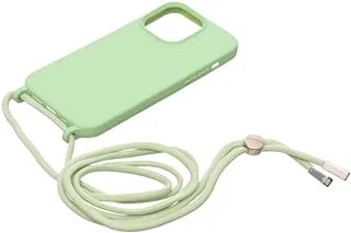 Silicone Back Phone Protection Cover With Fabric Strap And Safety Edges For Iphone 14 Pro Max 6.7- Mint