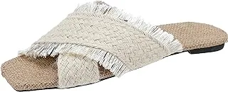 LKOER SOUL 2 SOLE Ready made tabular strap feathered and sequened flat fashionable aquared toe slippers,BEIGE,41