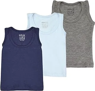 Skills Cotton Set Of 3 Pieces Plain Sleeveless Round Neck Undershirt For Unisex-Multicolor-3-6Months