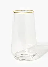 Matalan Metallic Rim Ribbed Long Tumbler Glass, 14 cm x 6 cm Size, Clear/Gold