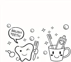 Cute Brush Teeth Wall Stickers For Bathroom Removable Water Proof Wall Decals