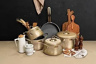 Brioni ELEGANCE Natural Granite Cookware Set - 9 PCs (4 Pots 20/22/24/ 28, Frying Pan 28 Cm) - Gold