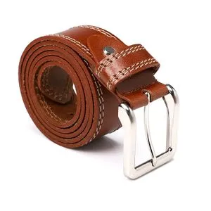 Activ Double Beige Stitched Edges Belt - Caramel Brown