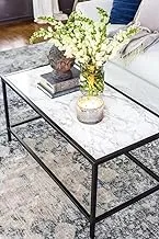 sama steel center table with dimension 50cm * 100cm * height 45cm made of steel with black electrostatic coating and white carrara marble on top