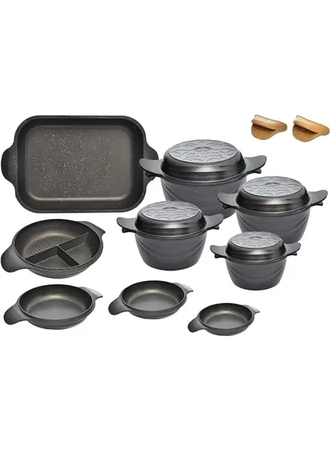 NeoKlein Set of Casserole 36+ 4 Duck coverings + 4 duck dish (18.20.24.30) -Black