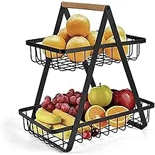 SANTINA 1 Pc 2-Tier Countertop Fruit Basket Fruit Bowl Bread Basket Vegetable Holder for Kitchen Storage Rack – Black