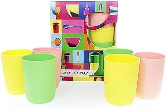 Mojito 6 Pcs. Reusable PP. Glasses 270 ml For Children, 2 Pink, 2 Yellow and 2 Green