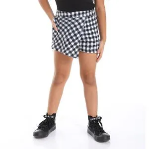 AlNasser Gingham Elastic Waist Girls Jupe Short - Black & White