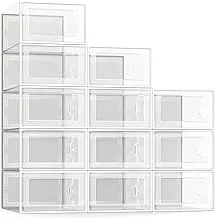 SEESPRING 12 Pack Shoe Storage Box, Clear Plastic Stackable Shoe Organizer for Closet, Space Saving Foldable Shoe Sneaker Containers Bins Holders