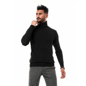 Andora Knitted Ribbed High Neck Pullover - Black