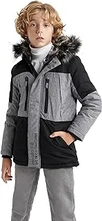 DeFacto Boy Long Sleeve Zipper Black X Grey Hooded rain coat Coat/Parka