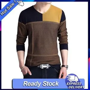 Fashion Mens V Neck Flexible Knit Pullover Sweater Cotton Knitwear