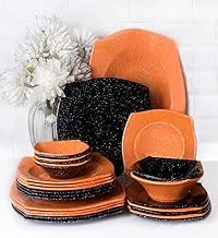 Pure 136232 Set Of 38 Pieces Of Melamine Polka Dot Square Plates With Granite Square Plates For Home And Restaurant - Black Orange