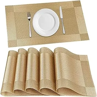 6 Pack Placemats, Place Mats for Kitchen Dining Table, Heat-Resistant StainAnti-Skid Washable PVC Table Mats, Easy to Cleaning Woven Vinyl Dinner Mats (Gold)