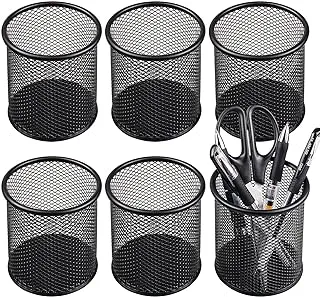 Mesh Pen Cup Metal Pencil Holder for Desk 6 Packs Black Pen Organizer Office 3.54x3.93 Inch