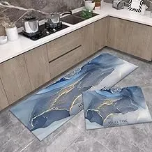 LESTER Oil-Proof Non-Slip Kitchen Mat Set modern design shades of blue 40X60 + 40X120cm